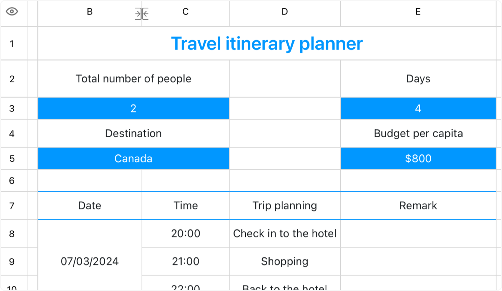 Travel itinerary